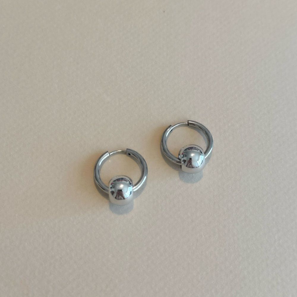 Sterling Silver Grunge Ball Hoop Earrings - Silver